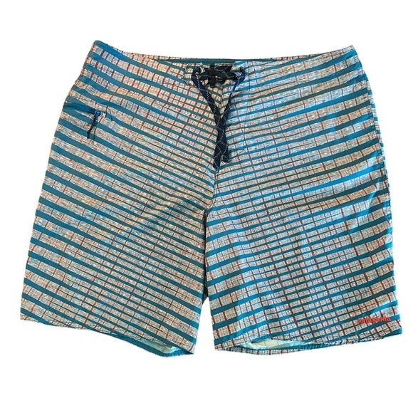 PATAGONIA MEN’S SWIM TRUNKS TEAL AND RUST ABSTRACT PATTERN SIZE 38 - Picture 1 of 12